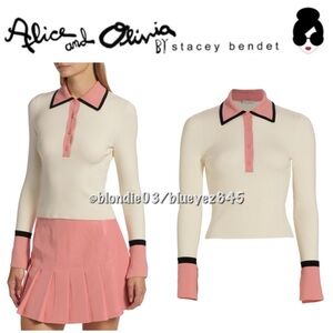 Alice + Olivia Pia Ribbed Knit Polo rose Sweater S
